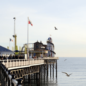 Pier von Brighton mit Meer und Möwen