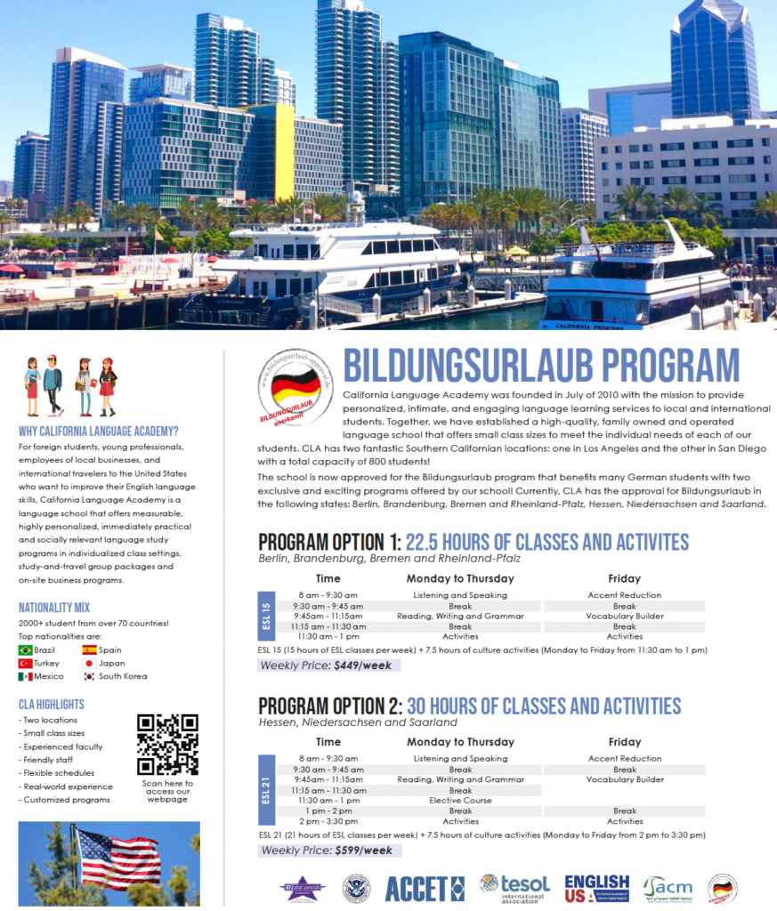 Beispiel Stundenplan Edu-Seasons-Bildungsurlaub-USA